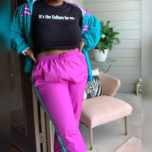 3X striped athletic pants.